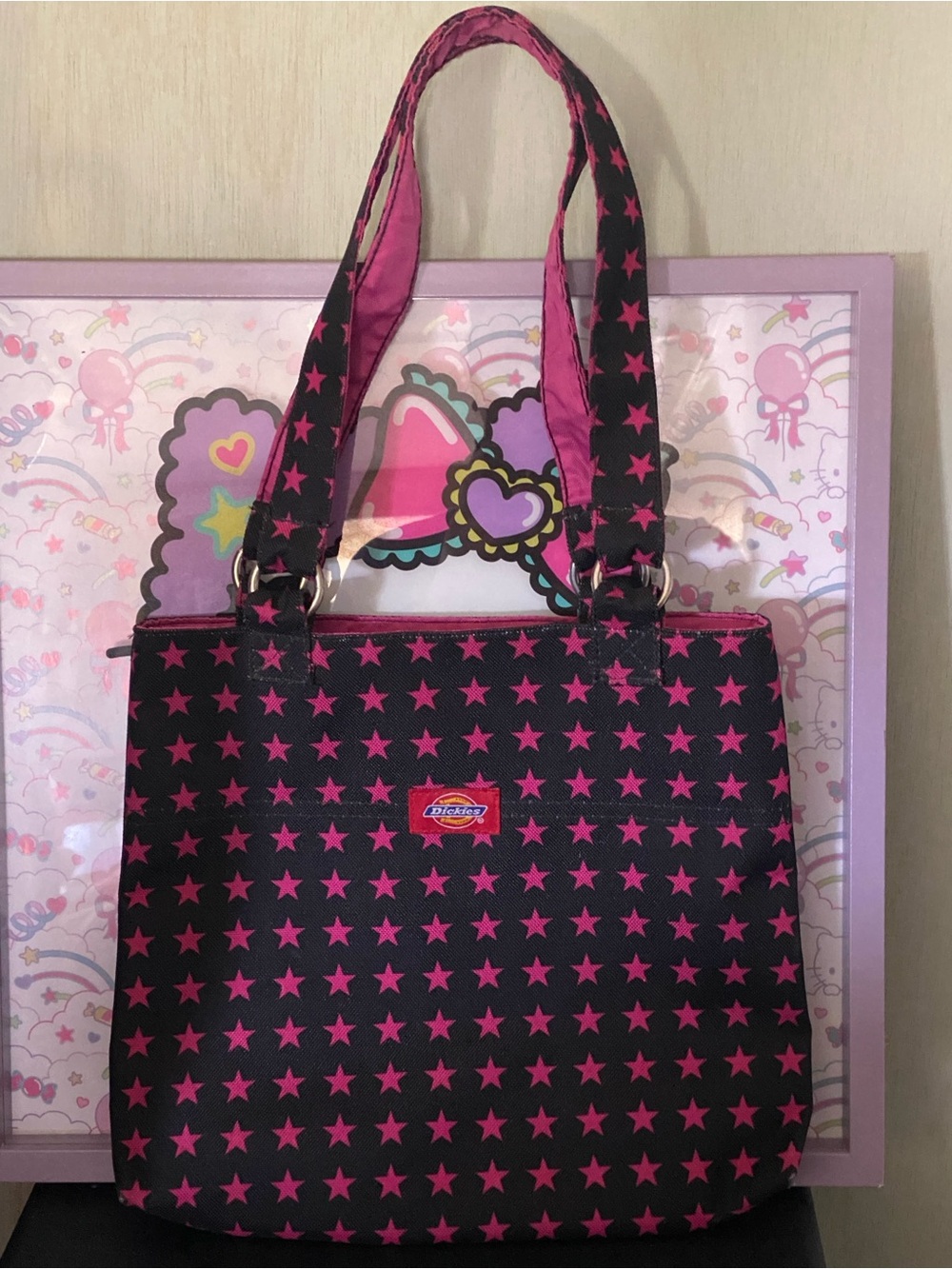 Dickies Black Tote with Hot Pink Star Pattern🩷🖤